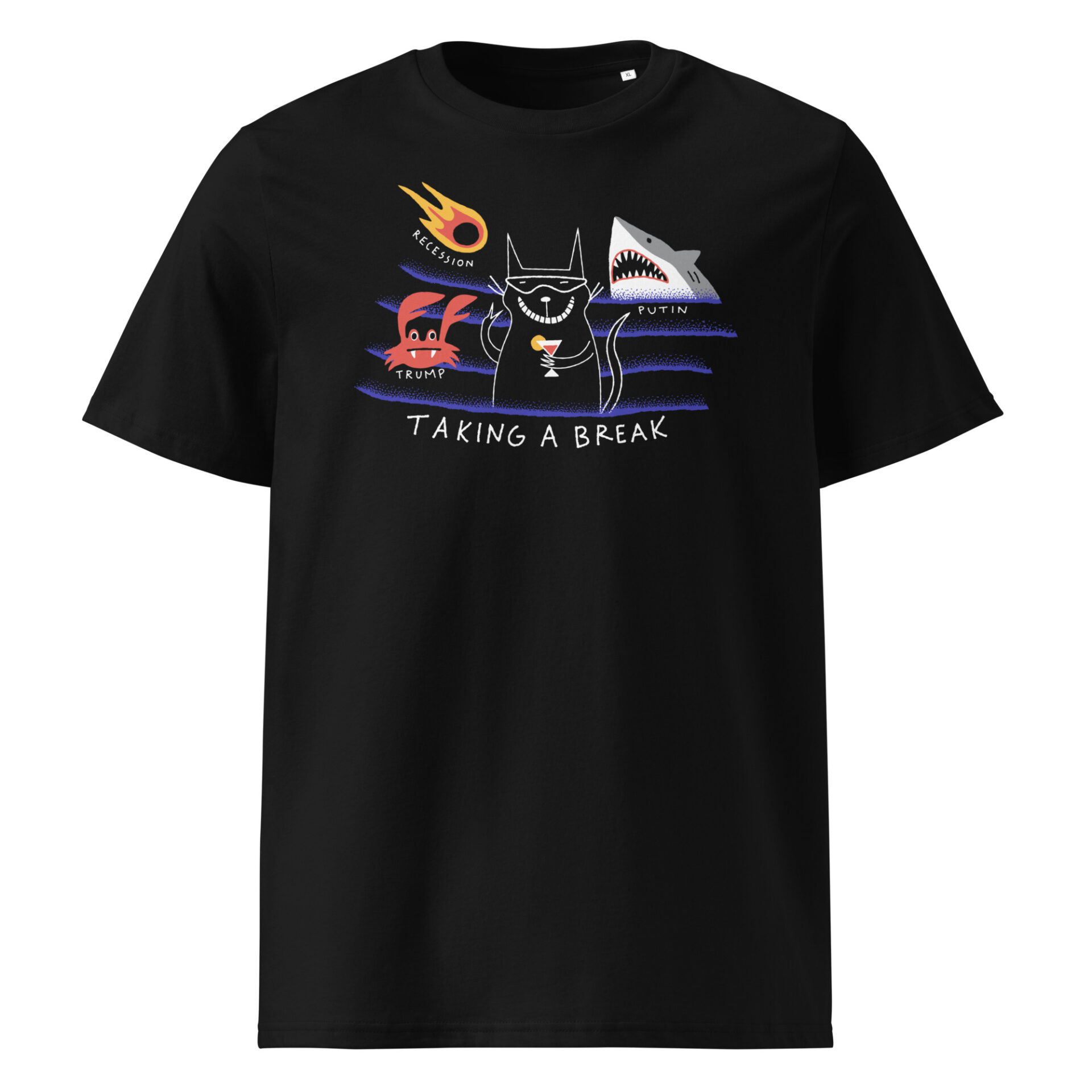 Taking a Break – Chill Cat Black Organic Shirt